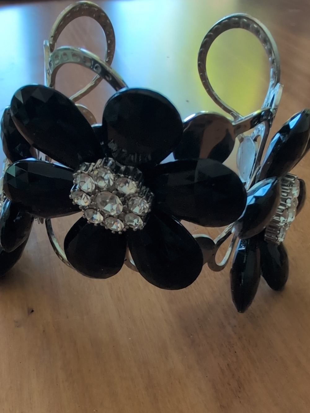 Black Flower Crystal Cuff Bracelet - Women Cuff